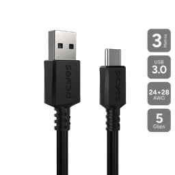Cabo PCYES USB-A 3.0 para USB-C 5Gbps 15W Preto 3 Metros PUCAP3-3 1