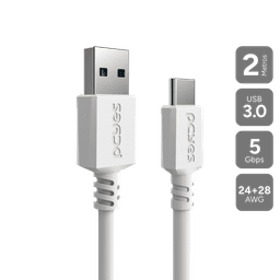 Cabo PCYES USB-A 3.0 para USB-C 5Gbps 15W Branco 2 Metros PUCAP3-2B 1