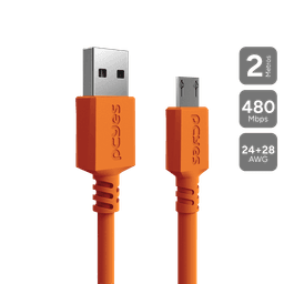 Cabo PCYES Micro USB para USB A 2.0 2 Metros Laranja Nylon 3A PMUAM-2L 1