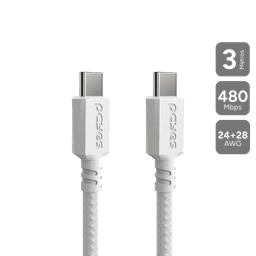 Cabo PCYES USB-C 2.0 15W 480Mbps Nylon Branco 3 Metros PUCC2-3B 1