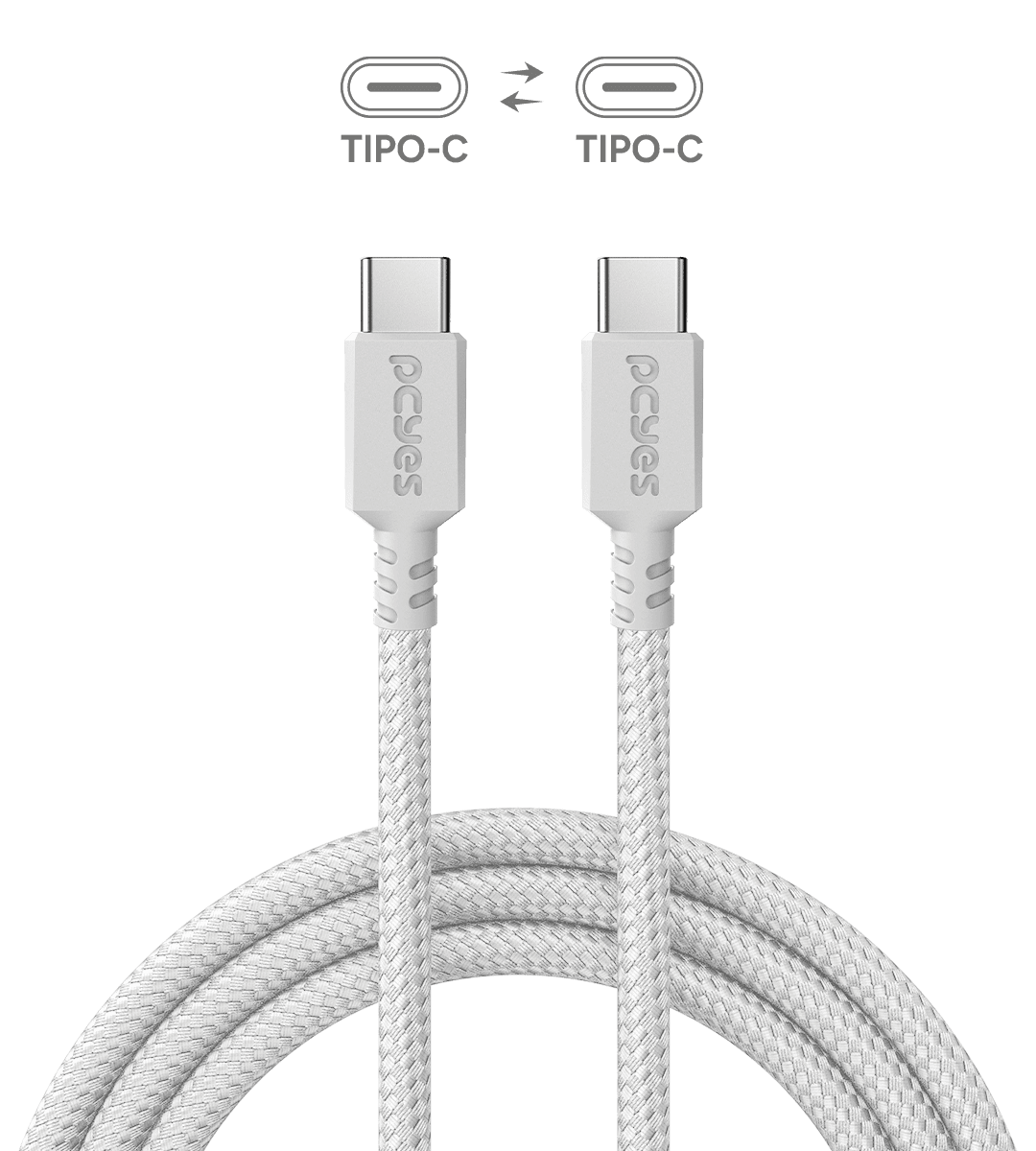 Cabo PCYES USB-C 2.0 15W 480Mbps Nylon Branco 3 Metros PUCC2-3B em destaque
