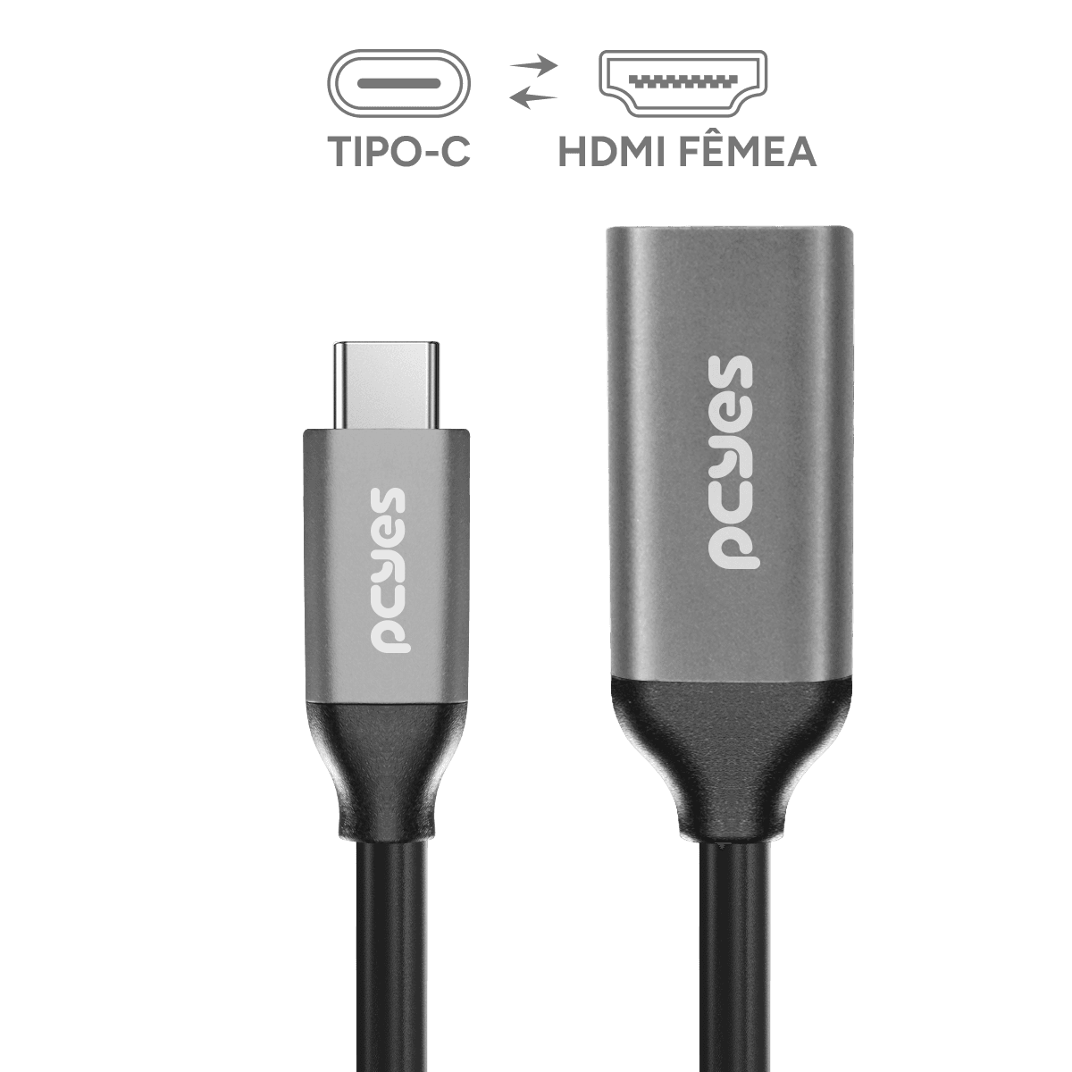 Cabo HDMI PCYES 2.1 8K 60Hz Conector 90° Horizontal 3 Metros PH21-3H-A em destaque