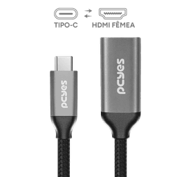 Cabo PCYES USB-C para HDMI 2.0 4K 60Hz Nylon Preto 15cm PUCF-15P 2