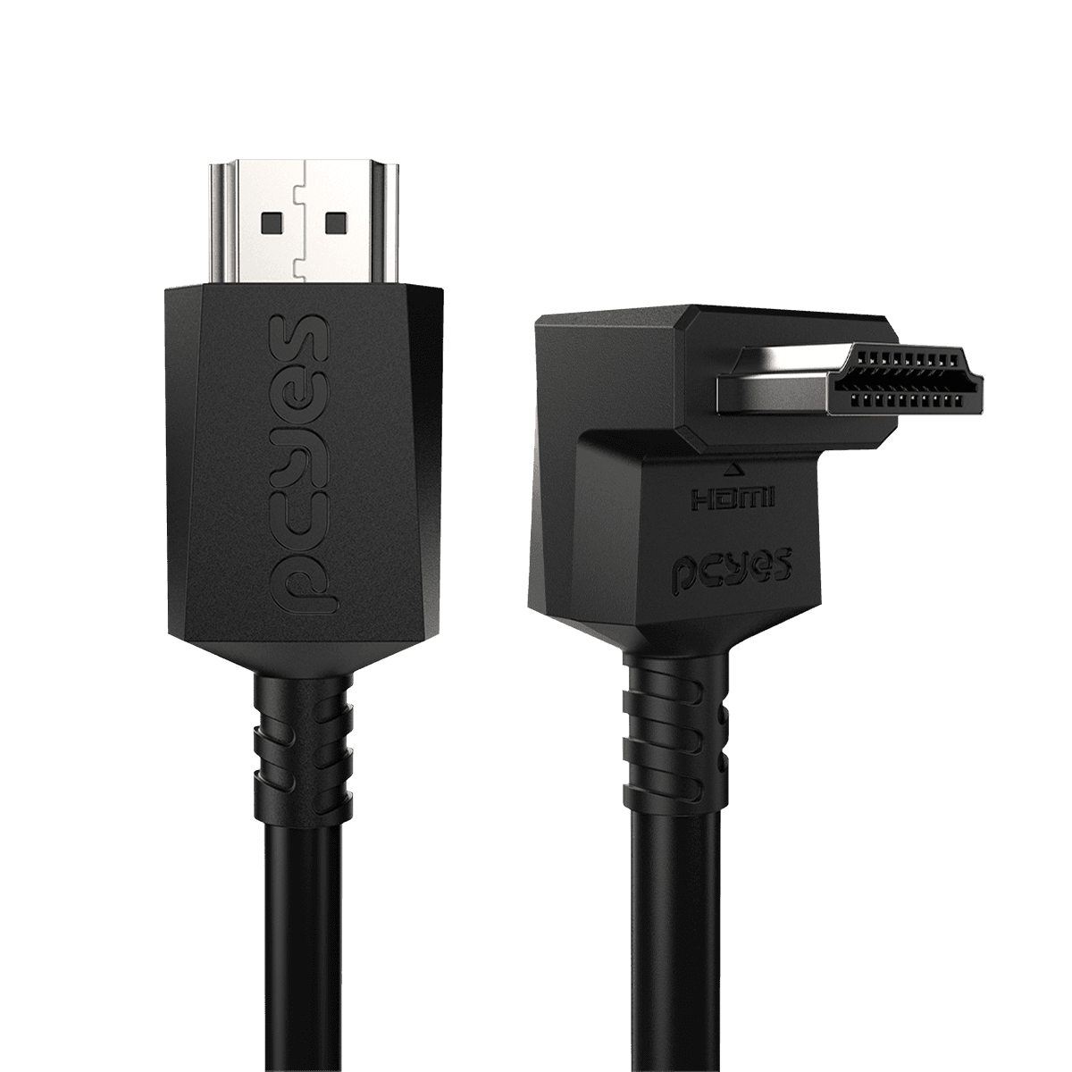 Cabo HDMI PCYES 2.0 4K 60Hz Conector 90° Vertical Preto PVC 3 Metros PH20-3V-C detalhe