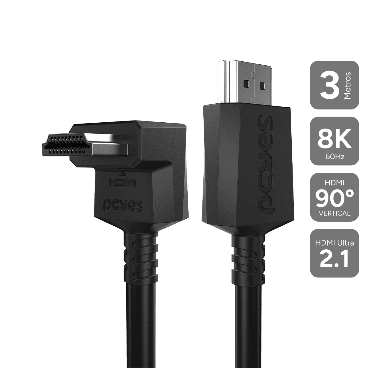 Cabo HDMI 2.1 PCYES Conector 90º Vertical 2M PVC PH21-2V-D