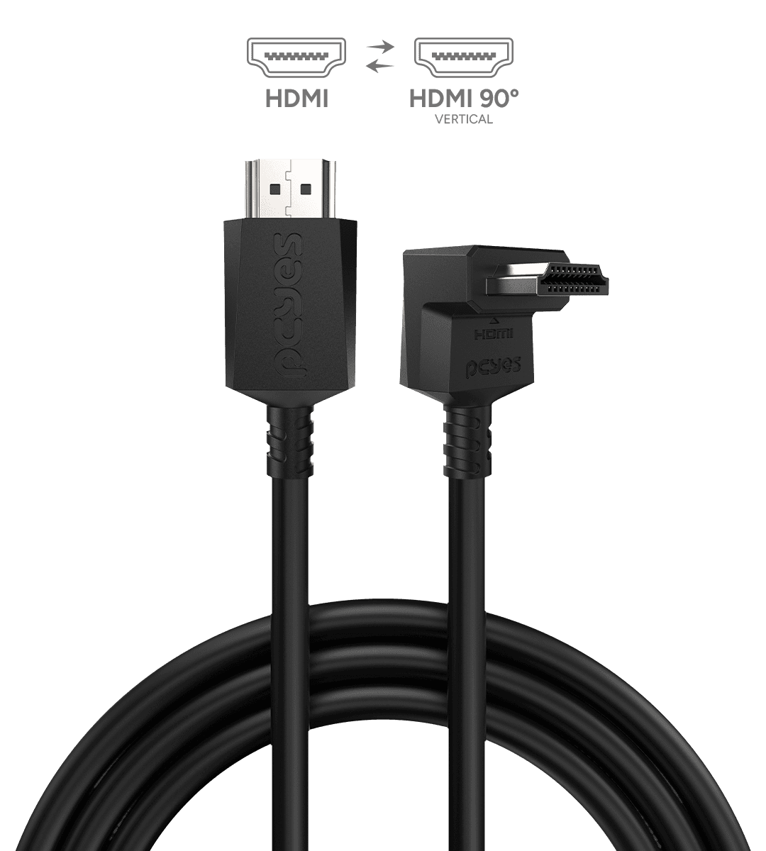 Cabo HDMI PCYES 2.1 8K 60Hz Conector 90° Vertical Preto PVC 3 Metros PH21-3V-E em destaque