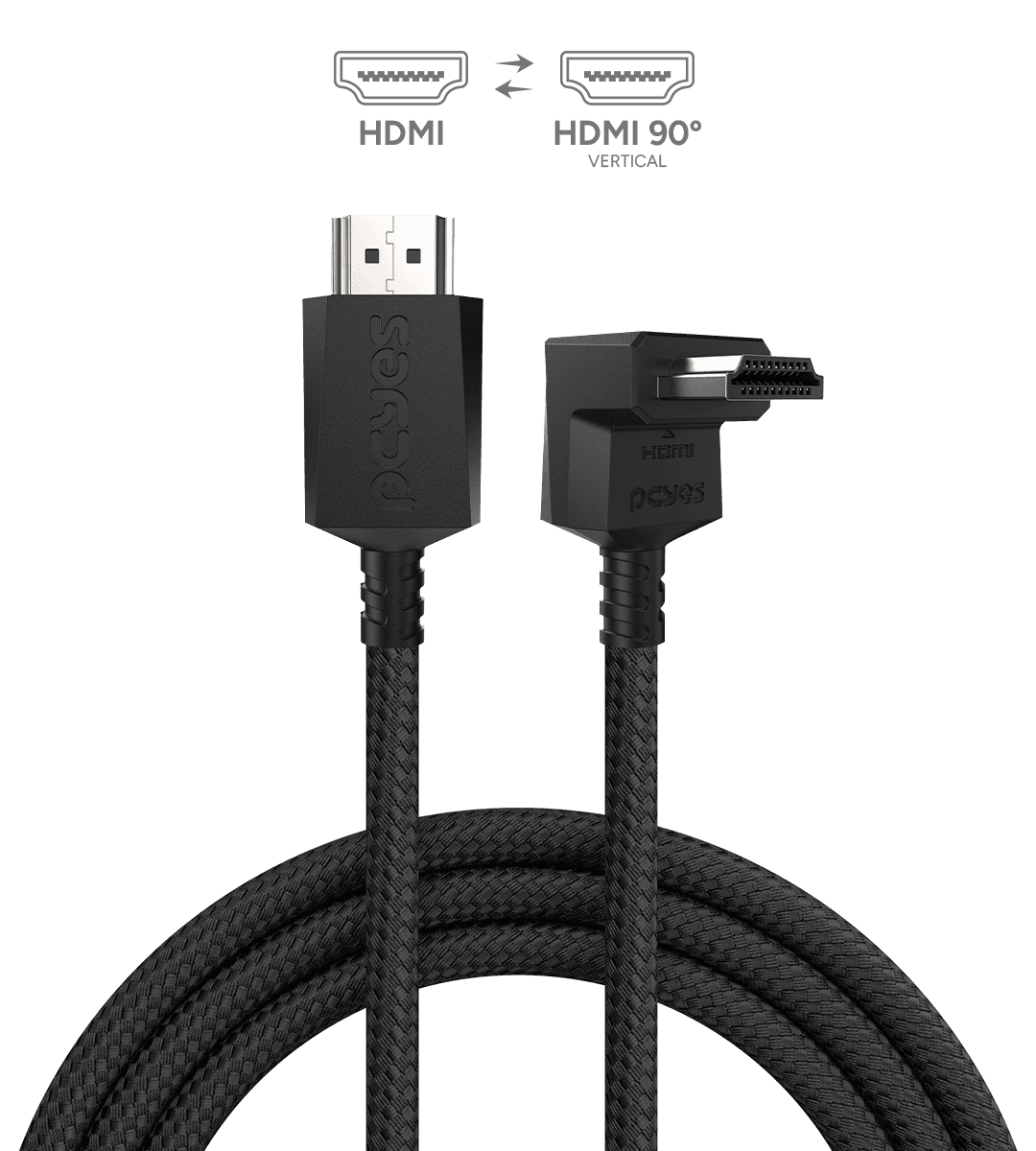 Cabo HDMI PCYES 2.1 Conector 90º Vertical 3M Nylon PH21-3VNP-F em destaque