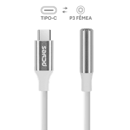 Cabo USB-C para P3 PCYES Áudio Hi-Fi DAC 24/96kHz Branco 15cm P3UCP-15B 2