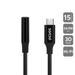 Cabo USB-C para P3 Fêmea PCYES 15cm DAC Hi-Fi P3UCP-15P 1