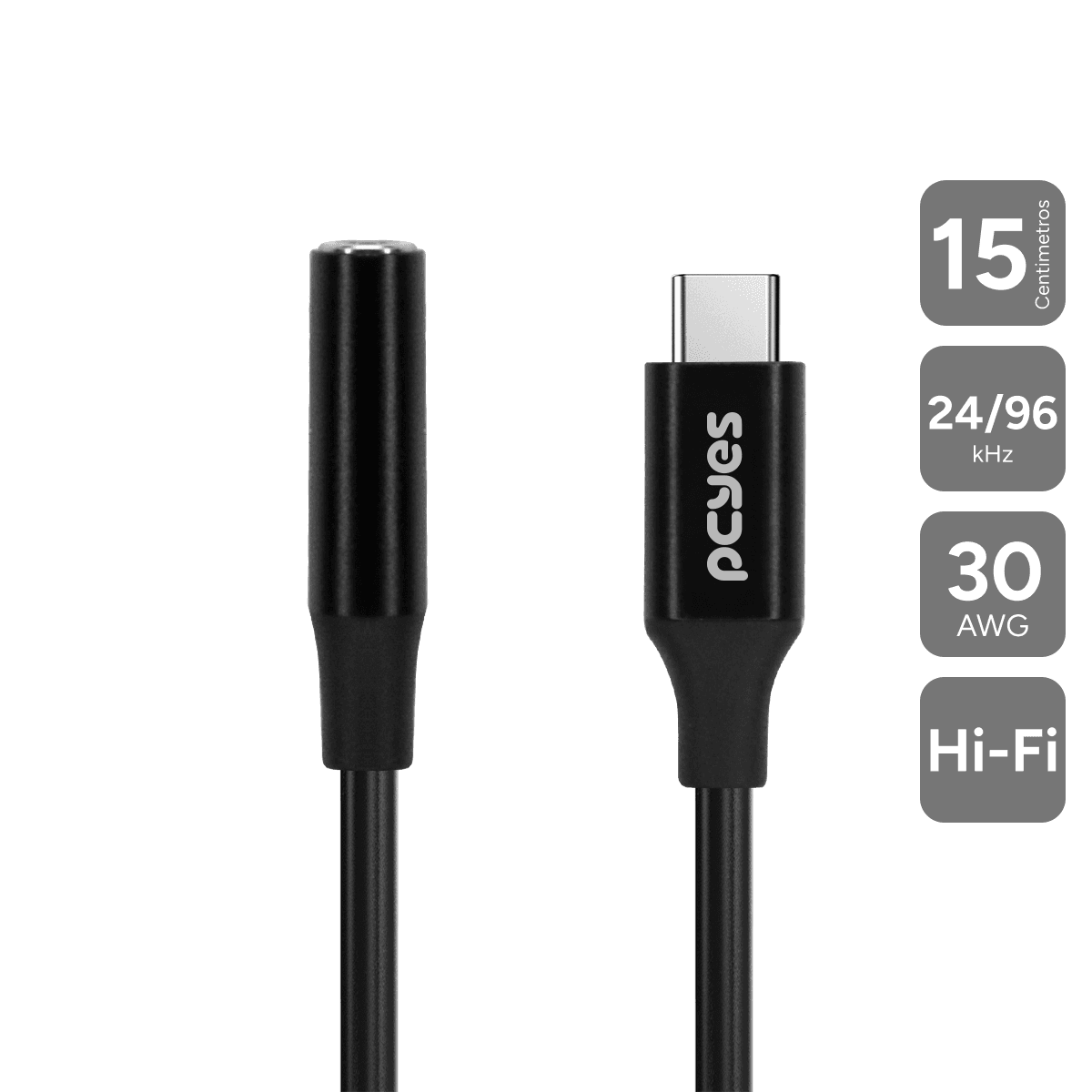 Cabo USB-C para P3 Fêmea PCYES 15cm DAC Hi-Fi P3UCP-15P