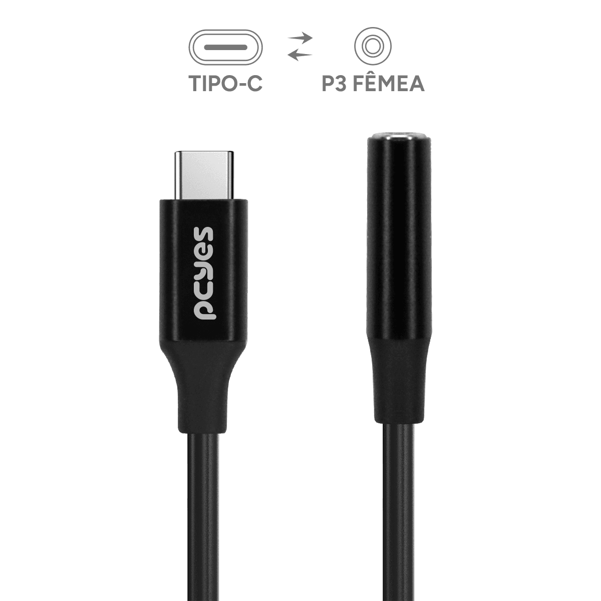 Cabo USB-C para P3 Fêmea PCYES 15cm DAC Hi-Fi P3UCP-15P em destaque