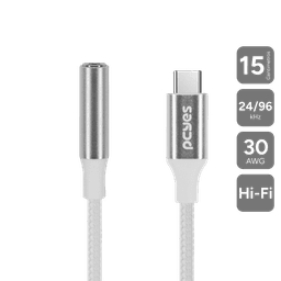 Cabo USB-C para P3 Fêmea PCYES Hi-Fi Nylon Branco 15cm P3UCP-15HFB 1