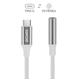Cabo USB-C para P3 Fêmea PCYES Hi-Fi Nylon Branco 15cm P3UCP-15HFB 2