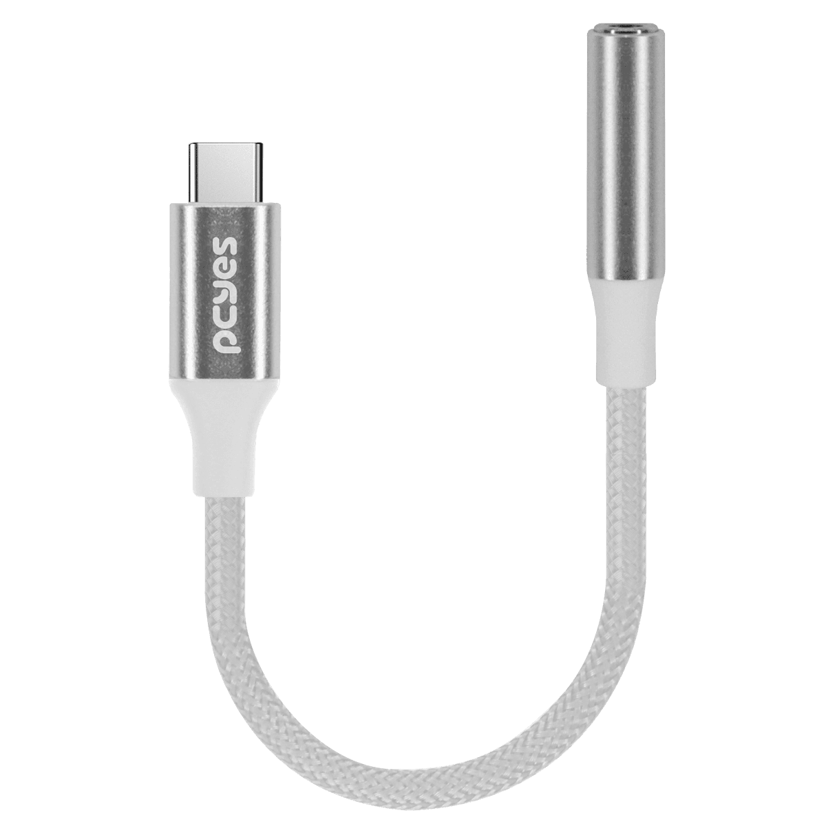 Cabo USB-C para P3 Fêmea PCYES Hi-Fi Nylon Branco 15cm P3UCP-15HFB detalhe