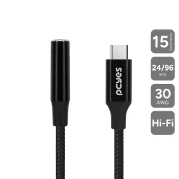 Cabo USB-C para P3 Fêmea PCYES Hi-Fi DAC 24/96 Nylon Preto 15cm P3UCP-15P 1