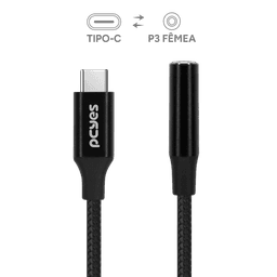 Cabo USB-C para P3 Fêmea PCYES Hi-Fi DAC 24/96 Nylon Preto 15cm P3UCP-15P 2