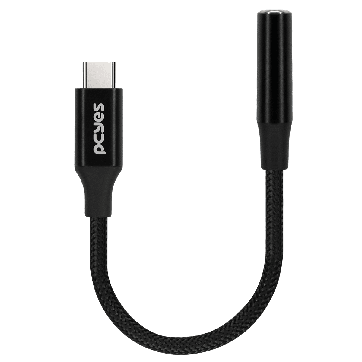 Cabo USB-C para P3 Fêmea PCYES Hi-Fi DAC 24/96 Nylon Preto 15cm P3UCP-15P detalhe