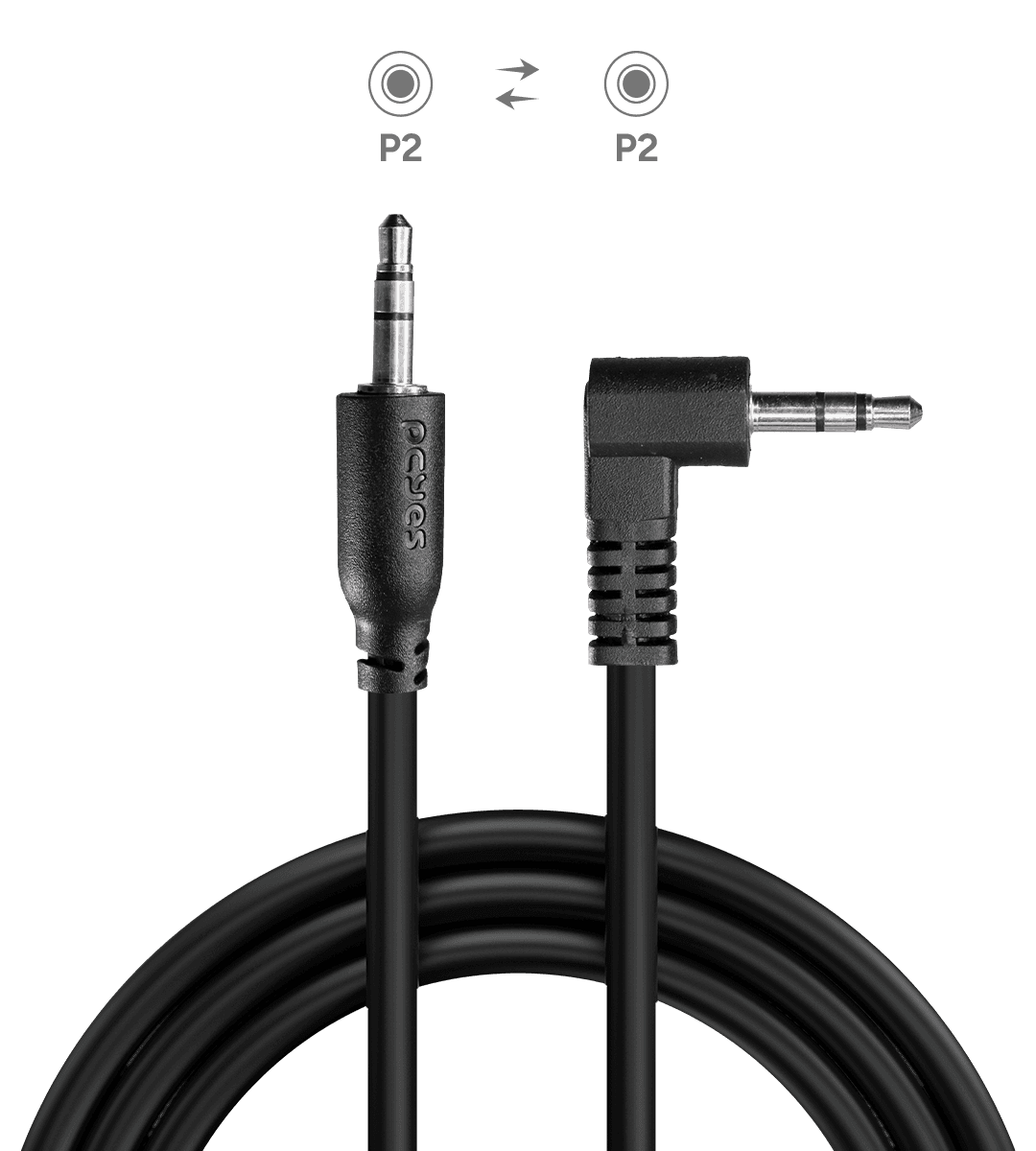 Cabo P2 3.5mm PCYES 90° 2M Áudio Estéreo P2PR-2 em destaque