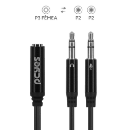 Cabo Adaptador Y P3 Fêmea para P2 Macho PCYES 15cm P3Y-15 2