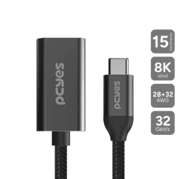Cabo USB-C para HDMI 2.1 Fêmea 8K 60Hz PCYES 15cm Nylon PUCM-15P 1