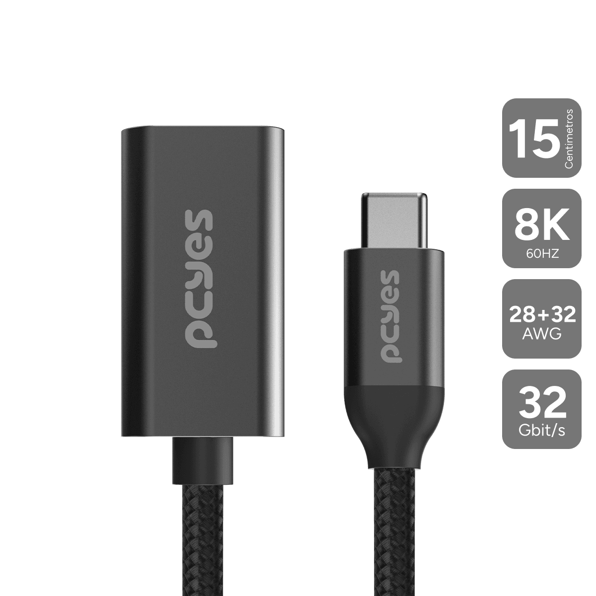 Cabo USB-C para HDMI 2.1 Fêmea 8K 60Hz PCYES 15cm Nylon PUCM-15P