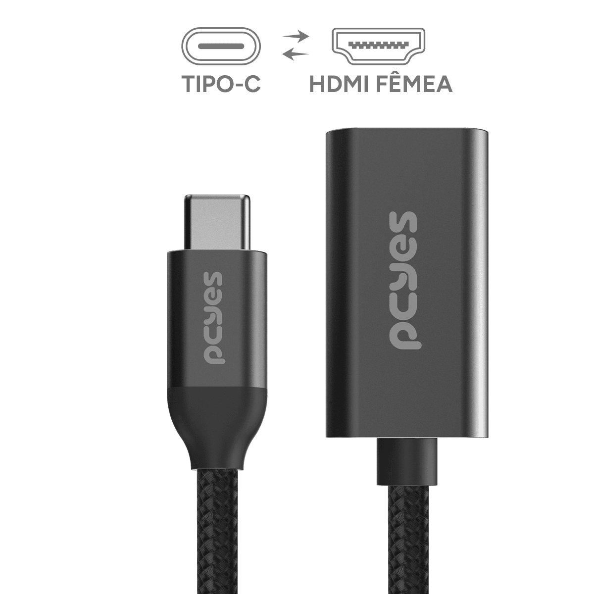 Cabo USB-C para HDMI 2.1 Fêmea 8K 60Hz PCYES 15cm Nylon PUCM-15P em destaque