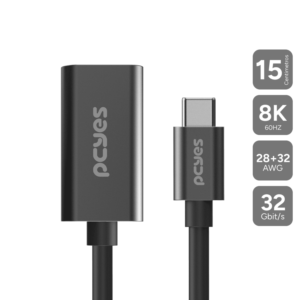 Cabo PCYES USB-C para HDMI 2.1 8K 60Hz 4K 144Hz 15cm PUCF-15-2.1