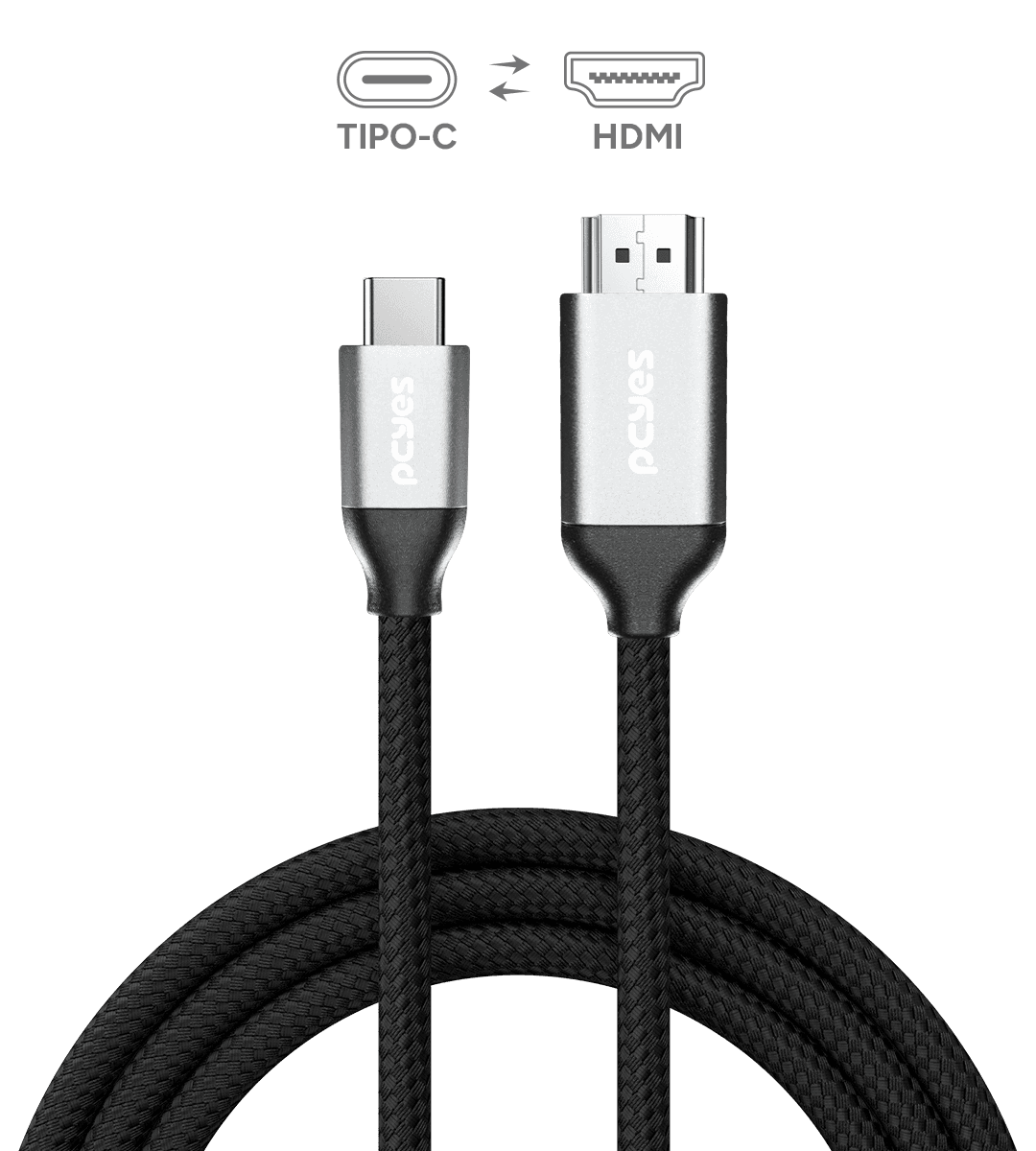 Cabo PCYES USB-C para HDMI 2.0 4K 60Hz Nylon Preto 2 Metros PUCH2 em destaque