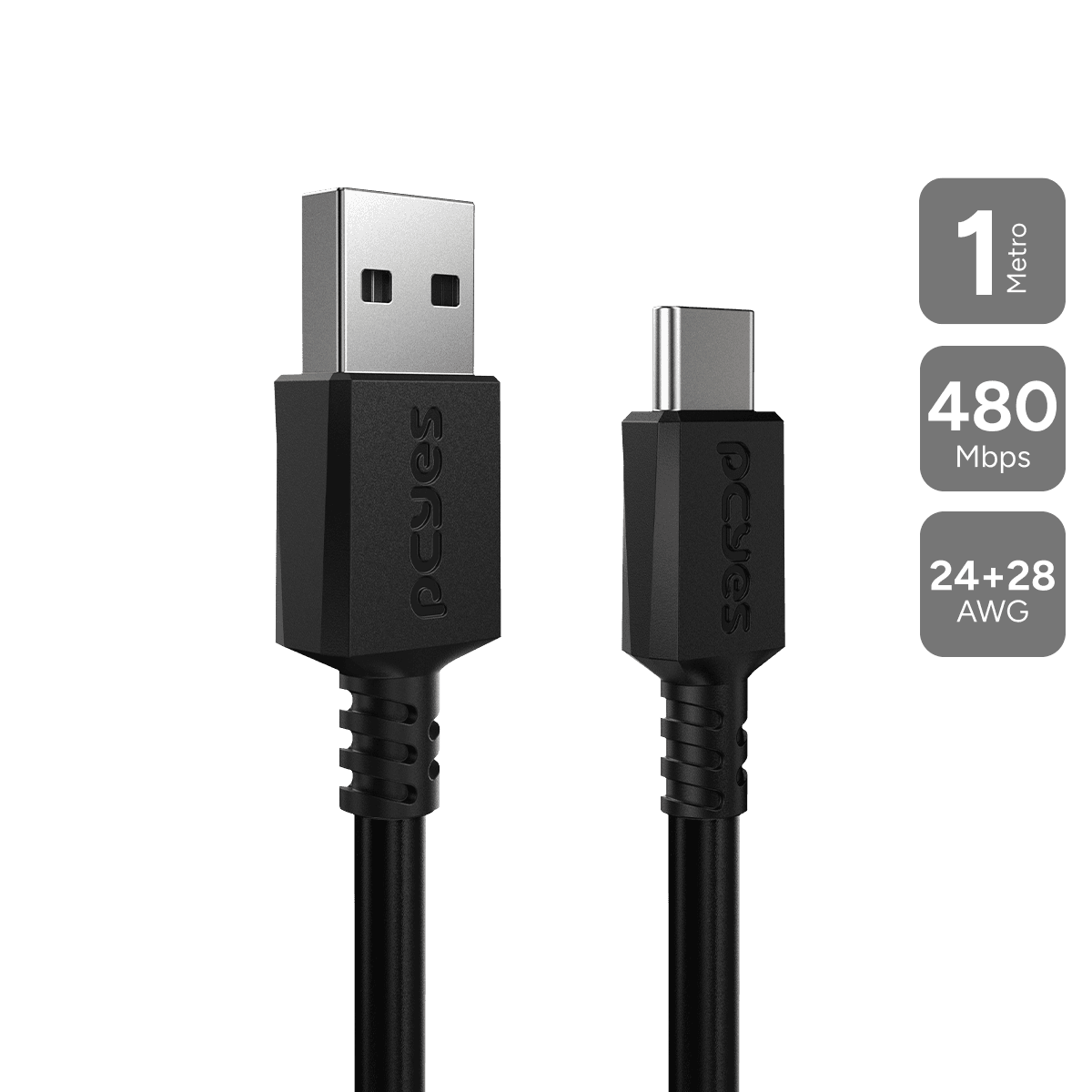 Cabo PCYES USB A para USB Tipo-C 1 Metro PVC 3A 480Mbps PUACP-10