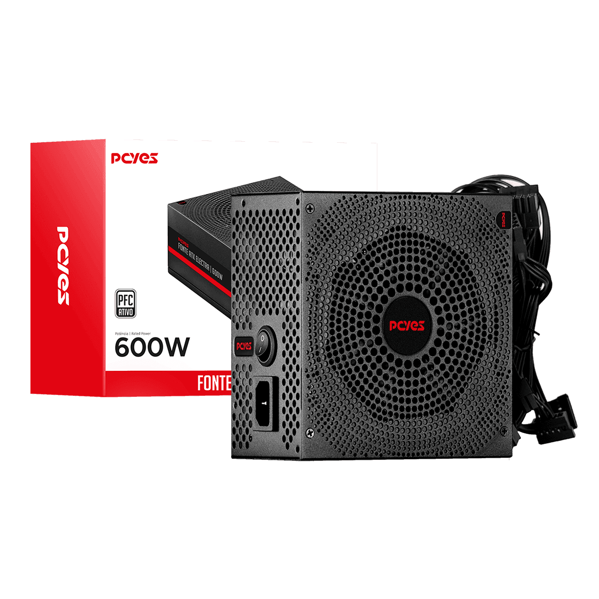 Fonte PCYES ATX Electra 600W PFC Ativo ELEC600W