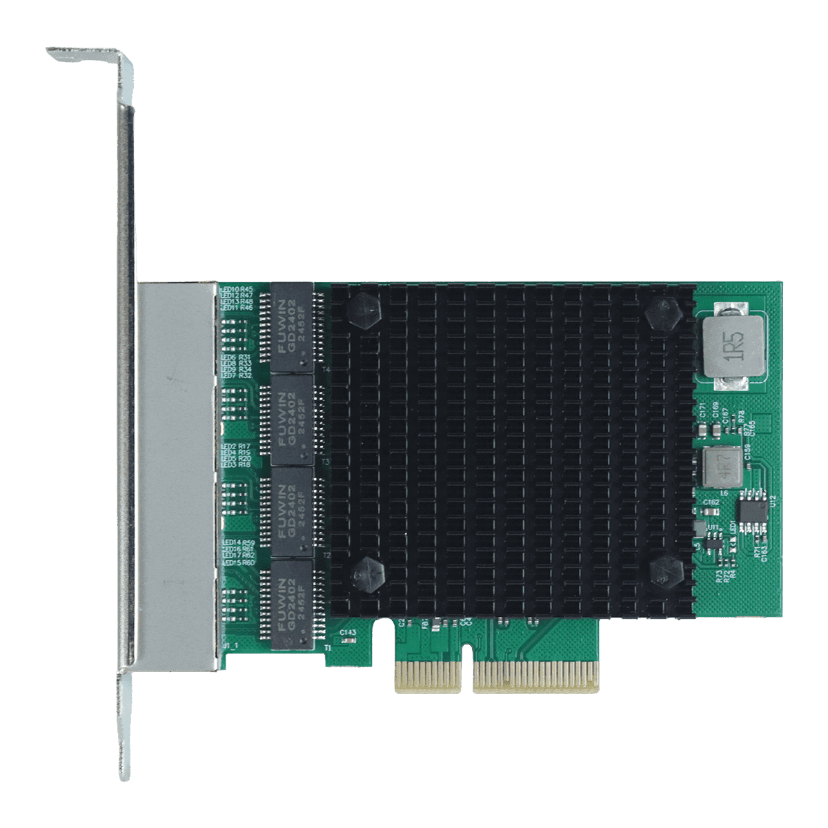 Placa de Rede 2.5G Quad Port RJ45 PCI-E X4 LC2500-IT4P em destaque