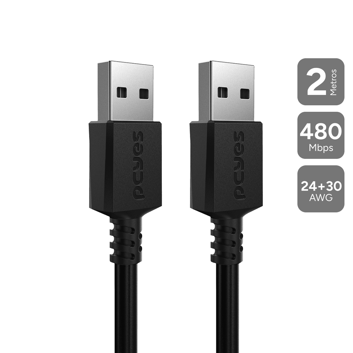 Cabo PCYES USB 2.0 A para A 2 Metros Cobre Puro 480Mbps PUAM2-2