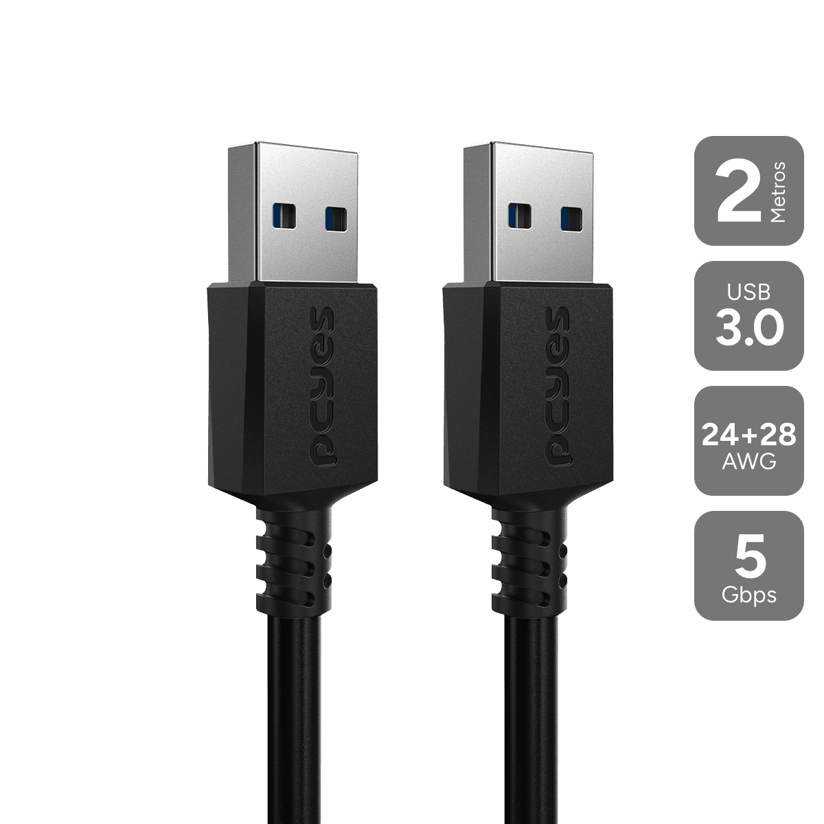Cabo USB A 2.0 para USB A 3.0 PCYES 2M 5Gbps PUAM3-2