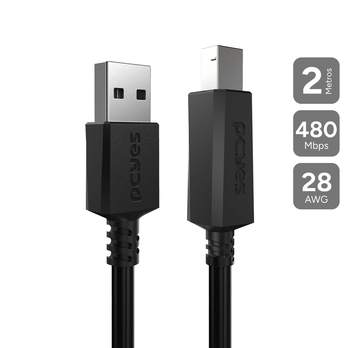 Cabo PCYES USB 2.0 A para B 2 Metros para Impressora PUABM2-2