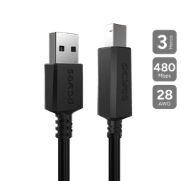 Cabo PCYES USB 2.0 A para B 3 Metros para Impressora PUABM2-3 1
