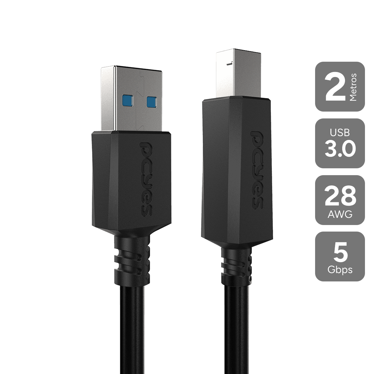 Cabo PCYES para Impressora USB A 3.0 para USB B 3.0 2 Metros PUABM3-2