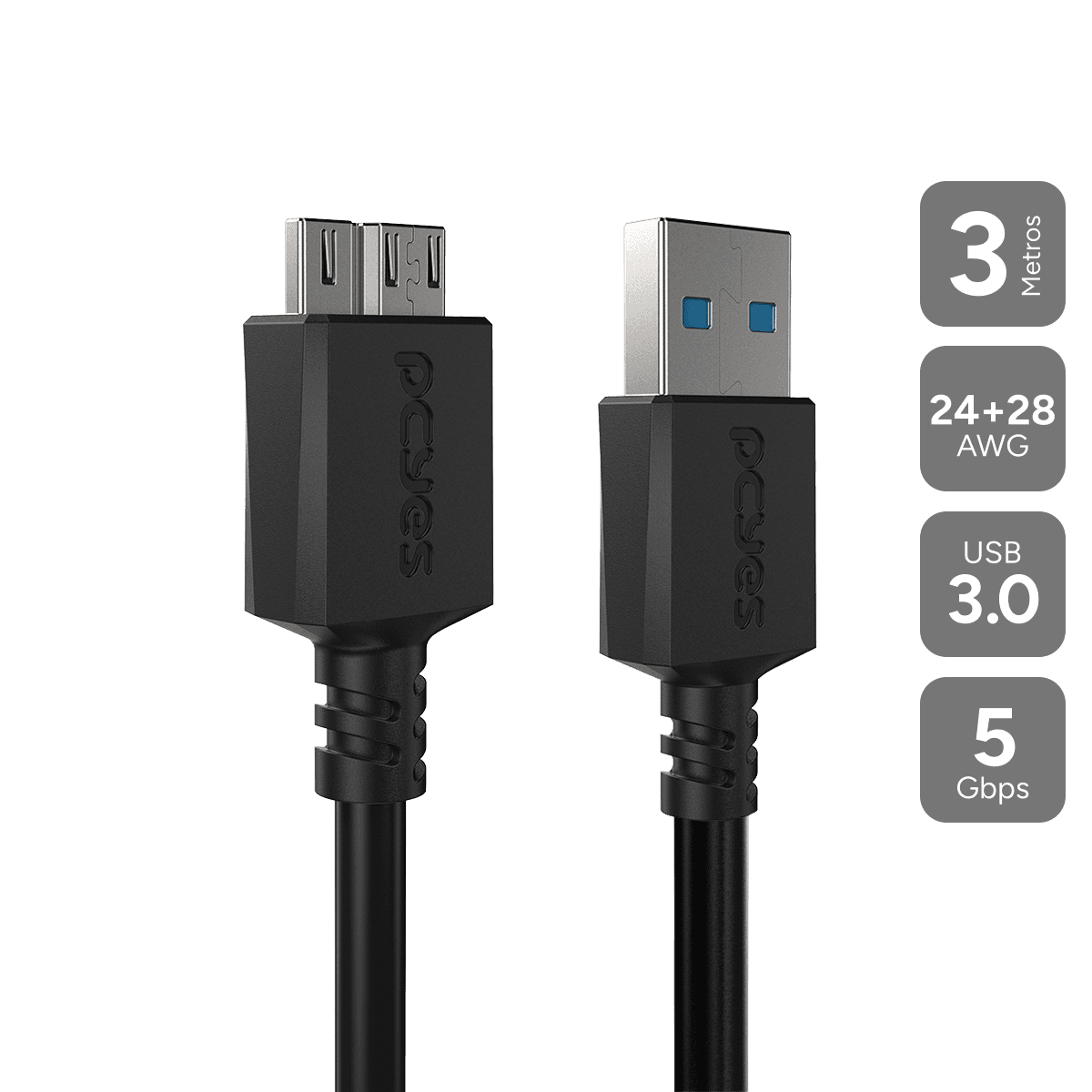 Cabo PCYES USB A 3.0 para Micro USB 3.0 3M 5Gbps PUAMCM3-3