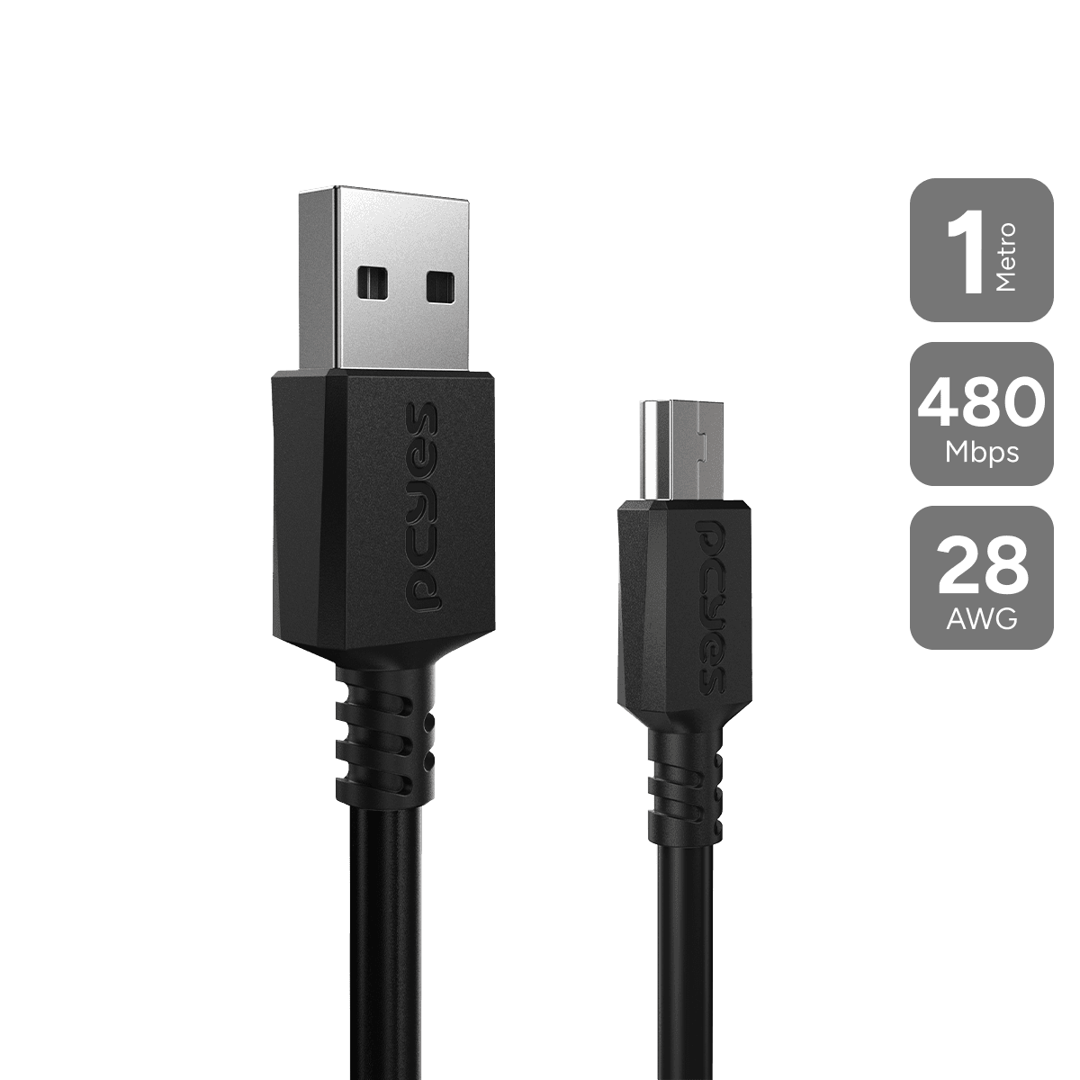 Cabo PCYES USB A 2.0 para Mini USB B 2.0 1 Metro PUANM2-1