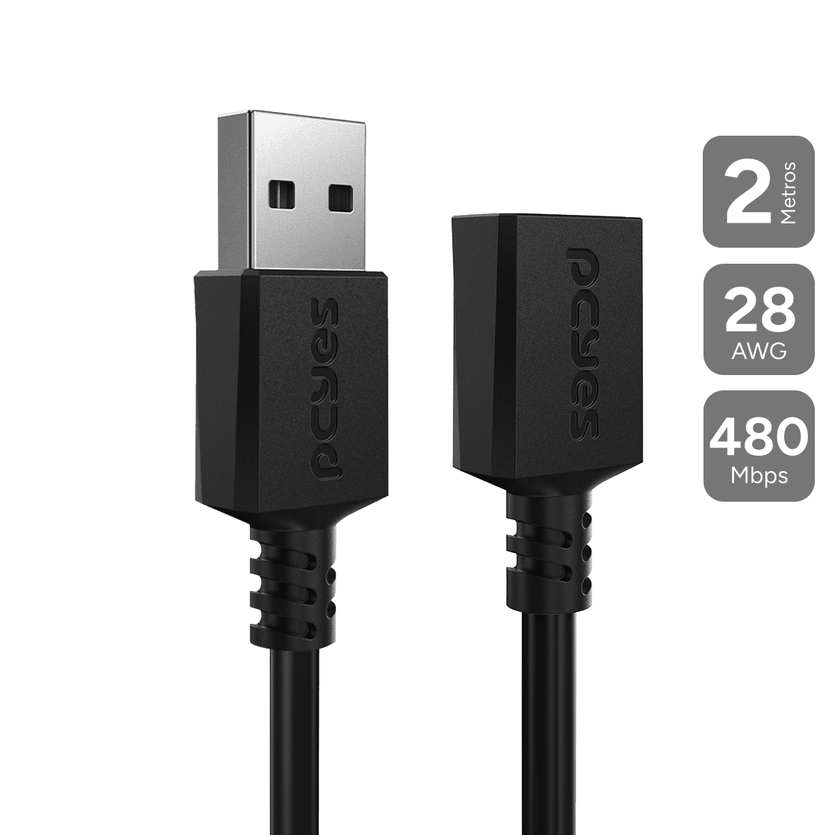 Cabo PCYES Extensor USB A 2.0 Macho para Fêmea 2m PUAMF2-2 em destaque