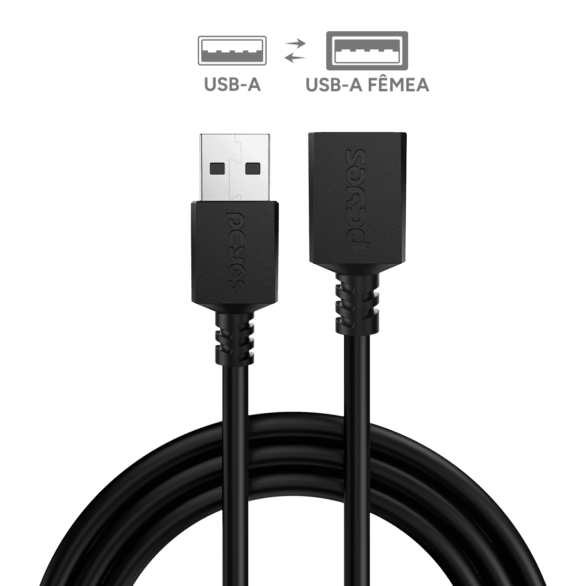 Cabo PCYES Extensor USB A 2.0 Macho para Fêmea 2m PUAMF2-2 detalhe