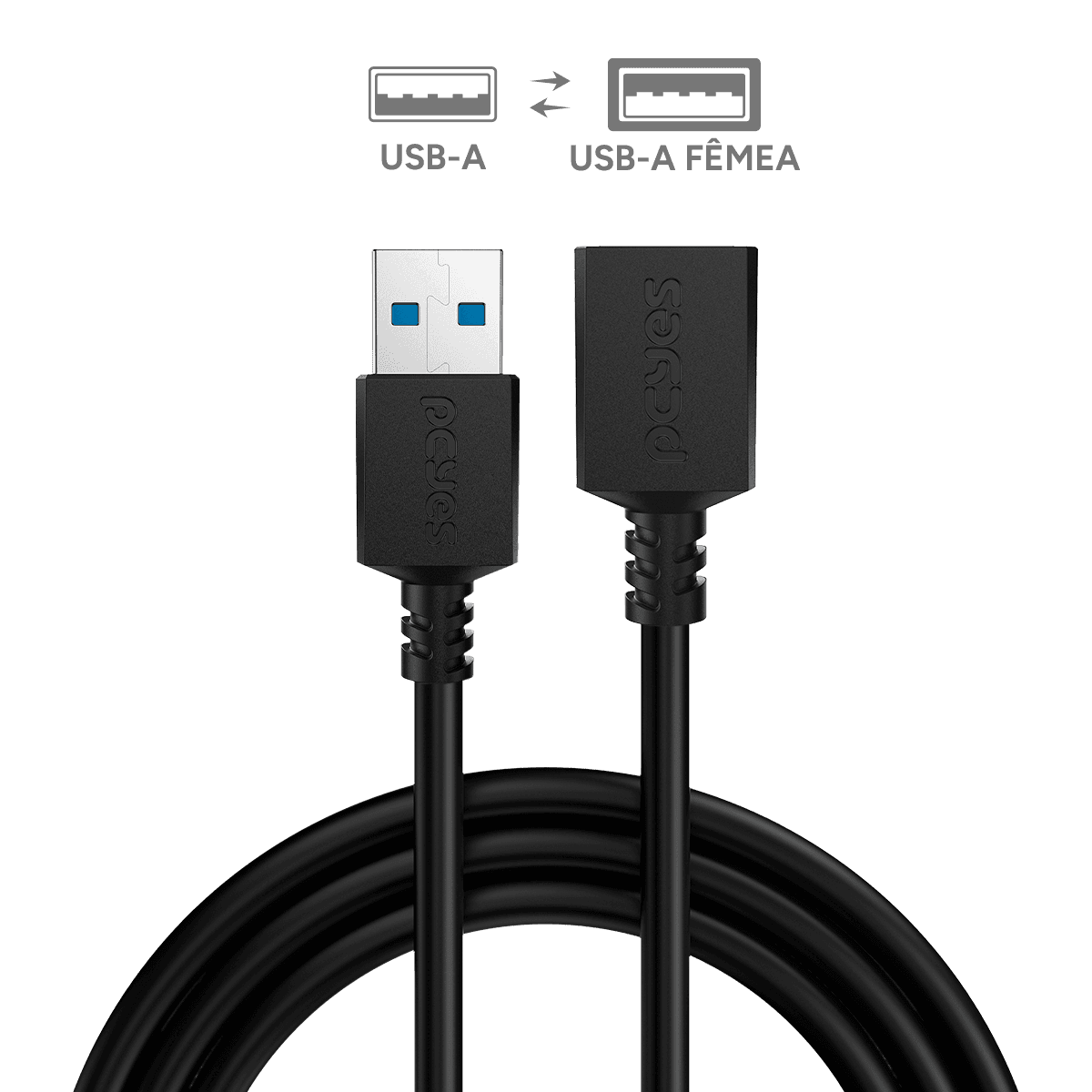 Cabo PCYES Extensor USB 3.0 A Macho para A Fêmea 1 Metro 5Gbps PUAMF3-1 em destaque