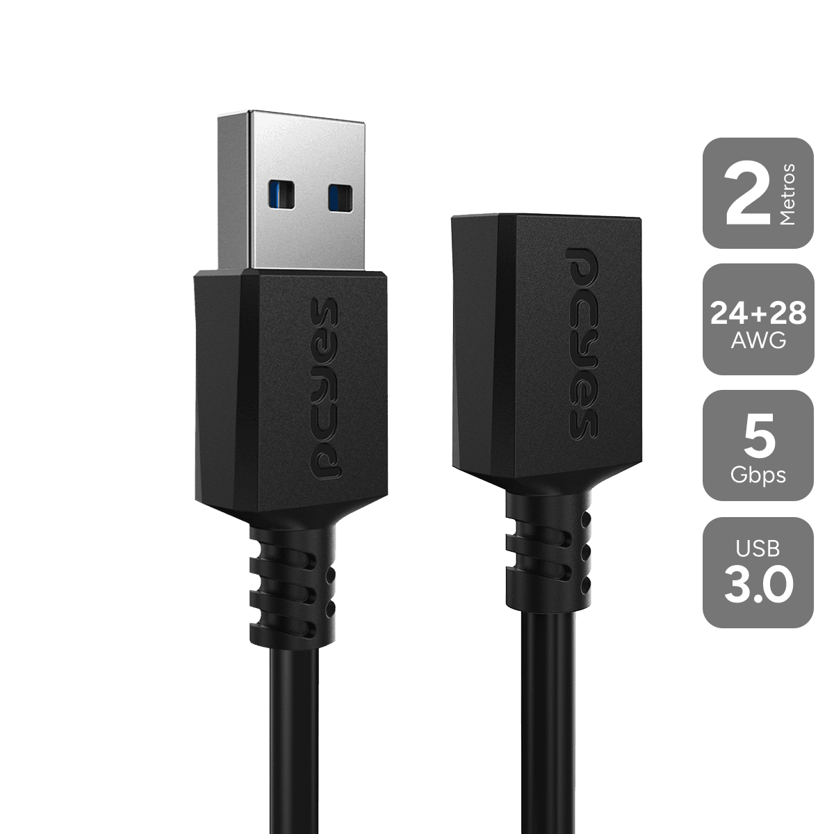 Cabo PCYES Extensor USB 3.0 A Macho para A Fêmea 2 Metros PUAMF3-2
