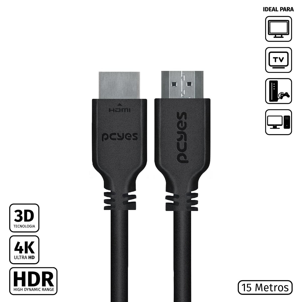 Cabo HDMI PCYES 2.0 4K 60Hz 15 Metros Cobre Puro 18Gbps PHM20-15 em destaque