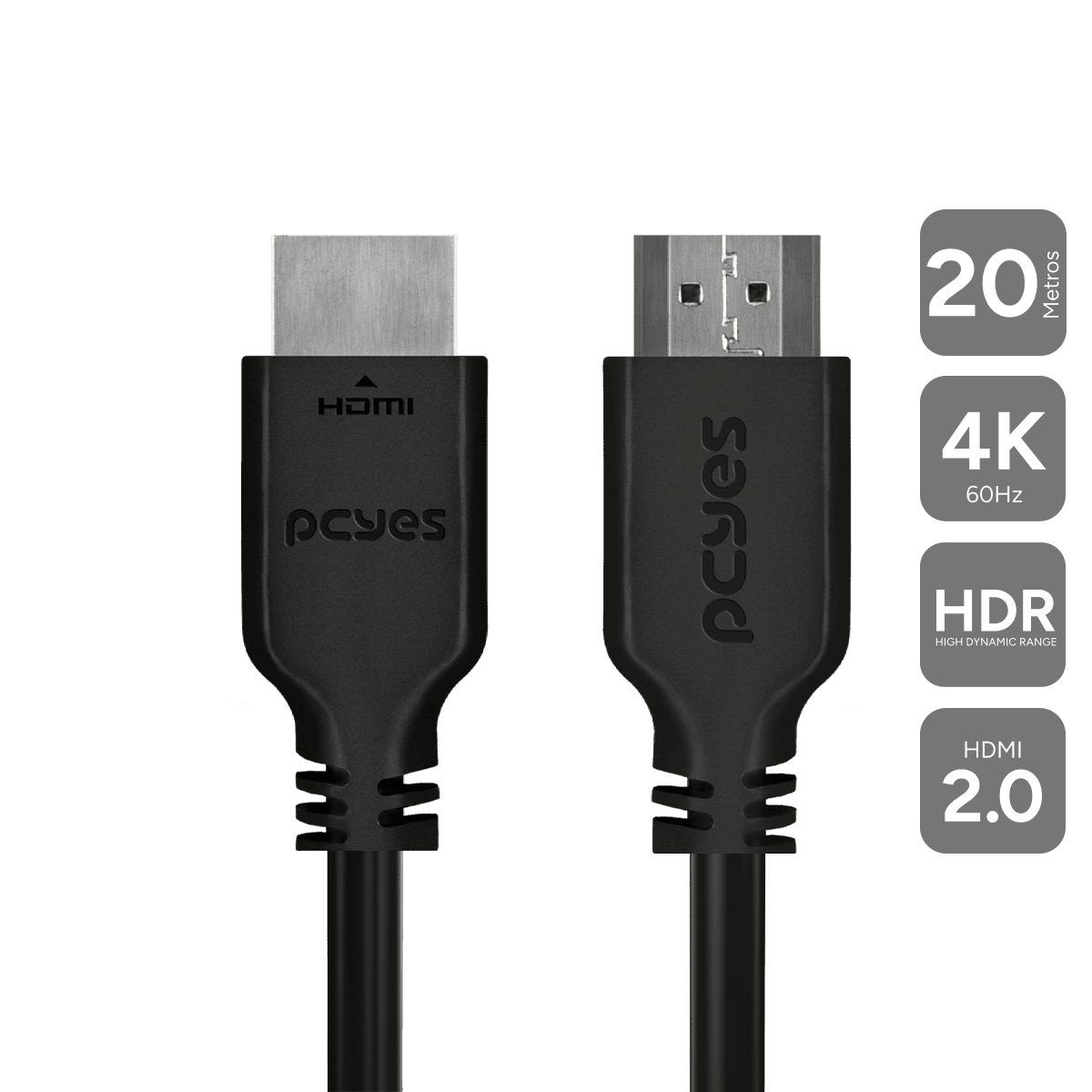 Cabo HDMI PCYES 2.0 4K 60Hz 20 Metros Cobre Puro 18Gbps PHM20-20
