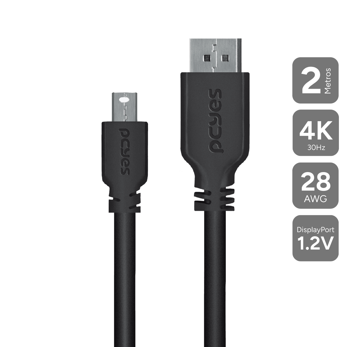 Cabo PCYES DisplayPort 1.2 para DVI-D 2 Metros 4K 10bits Preto PDVI-2