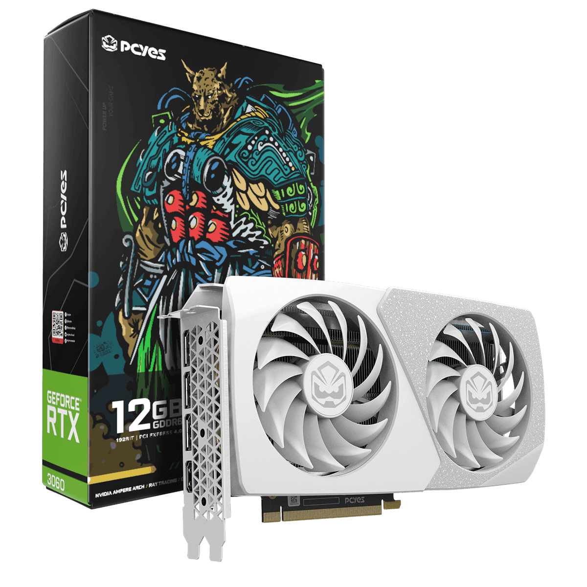 Placa de Vídeo RTX 3060 12GB GDDR6 PCYES 192-bit Dual Fan Projeto Edge White PVRTX3060WT2F
