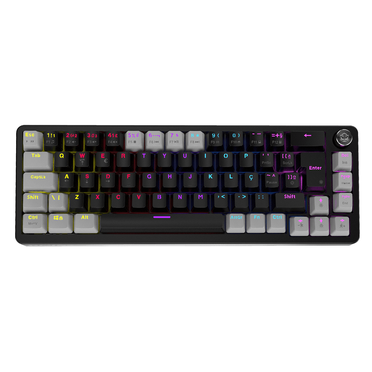 Teclado Mecânico PCYES Mecka 65% ABNT2 Outemu Blue com Knob e RGB Rainbow TPMKBVBL