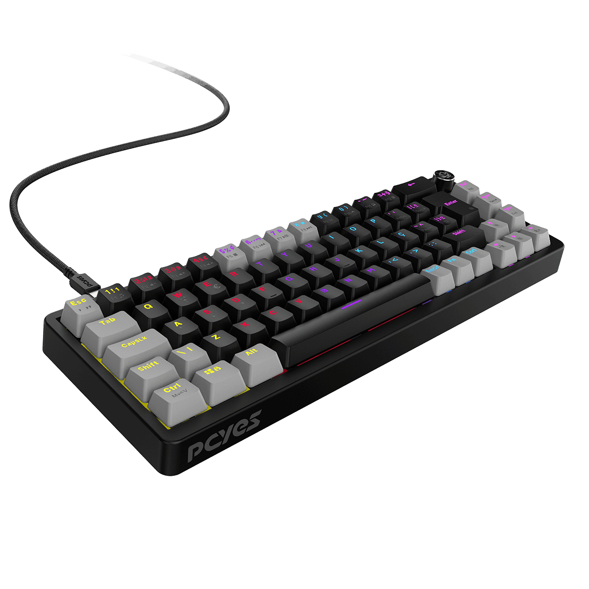 Teclado Mecânico PCYES Mecka 65% ABNT2 Outemu Blue com Knob e RGB Rainbow TPMKBVBL em destaque