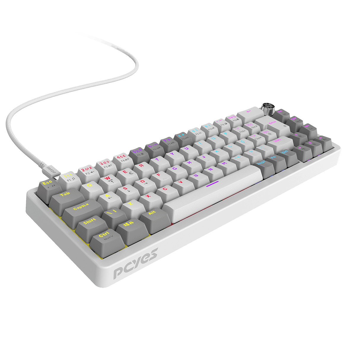 Teclado Mecânico PCYES Mecka 65% ABNT2 Outemu Blue com Knob e RGB Rainbow TPMKWGBL em destaque