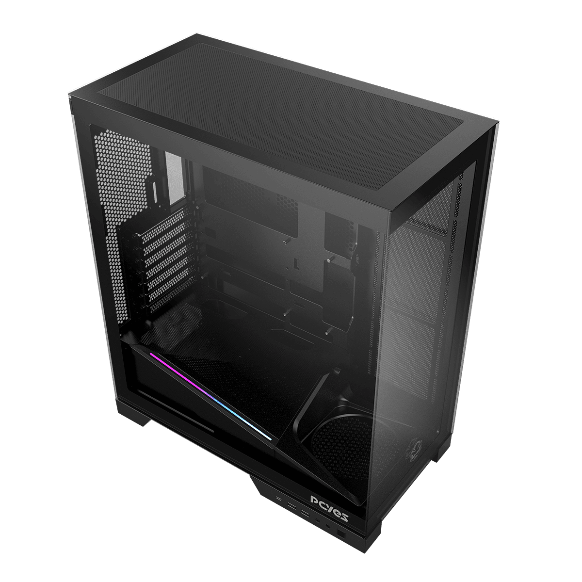 Gabinete Gamer PCYES Forcefield Flow Black Vulcan GFFFBV detalhe